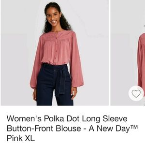 Womens Polka dot long sleeve button front blouse